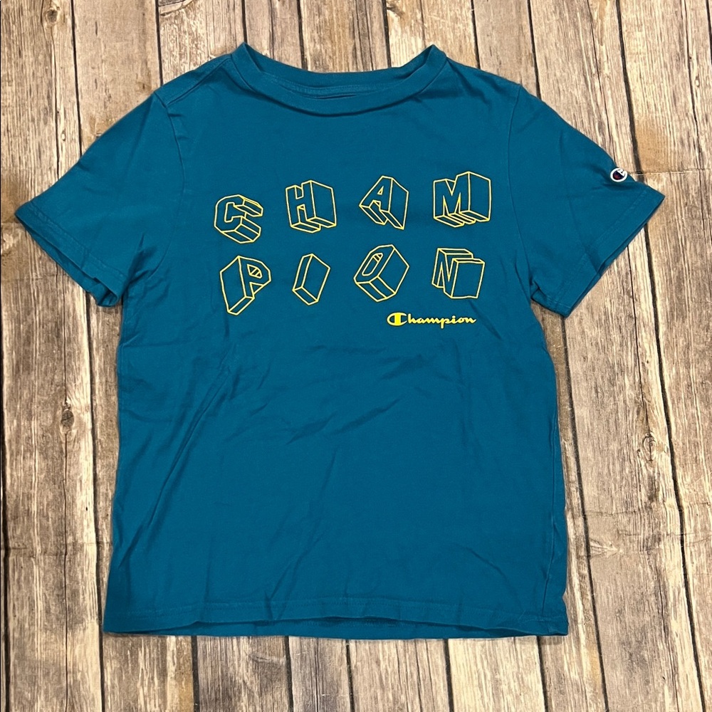Champion Boys Size S (8) Teal Logo Shirt Short Sleeves